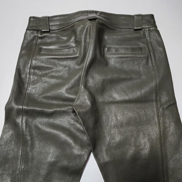 Turrath Army Green Lambskin Leather Mid Rise Skinny Pants - Picture 2 of 5